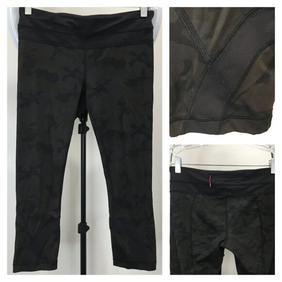 LULULEMON Athletica Subtle Camo Print Sheer Mesh Insert Crop Legging Pant - Picture 1 of 13